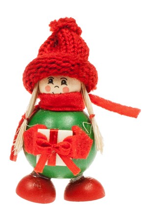 Anhänger 'Wintermädchen mit rotem Schal und Geschenk'