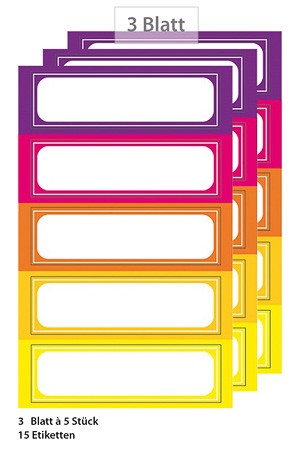 Etiketten 'Rahmen in 5 warmen Farben', 15 Stück