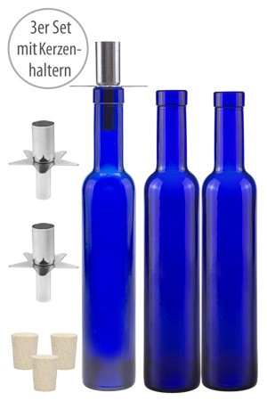 Blaue Flasche 200 ml 'Kerzenhalter', 3er Set