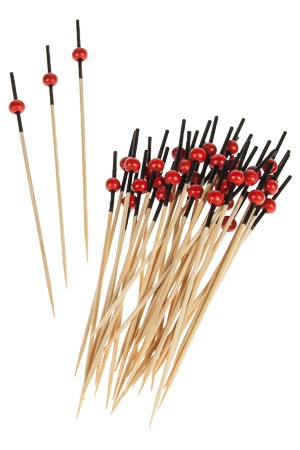 Bambusstäbchen rot 'Kugel auf Schwarz', 36 Stück
