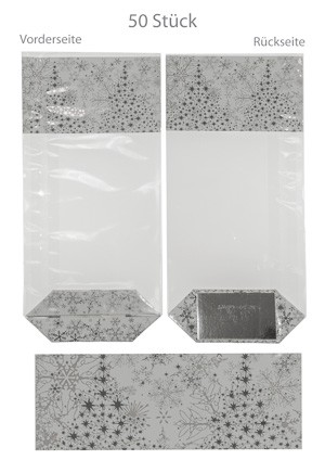 Kreuzbodenbeutel 'Sterne weiß' 120 x 275 mm, 50 Stück