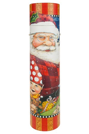 Flaschenbox 'Weihnachtsmann mit Zwerg' rot