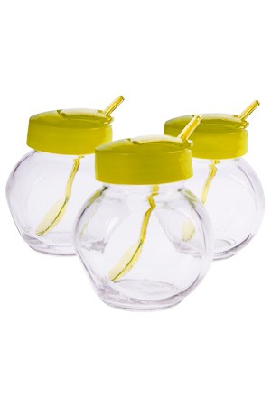 Glas mit Klappe & Löffel 200 ml, gelb, 3er Set