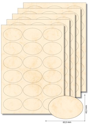 Etiketten oval 63,5 x 42,3 mm beige marmoriert - 20 Blatt A4