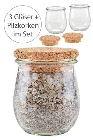 WECK-Tulpenglas 220 ml mit Pilzkorken, 3er Set