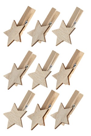 Holzklammern mit Stern 35 x 12 x 55 mm, 9 Stück