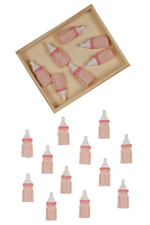 Miniatur zum Aufkleben 'Babyflasche' rosa - 12er Pack