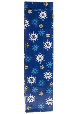 Flaschentasche 'Schneeflocken' blau, 9 x 7 x 36 cm