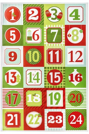 Deko-Sticker 'Adventskalenderzahlen' grün/rot, 24 Stück