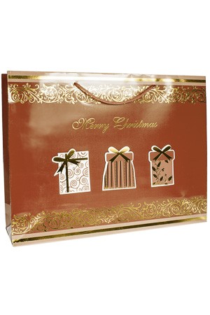 Geschenktasche 'Merry Christmas' braun/gold, 37,5 x 10,5 x 28,5 cm