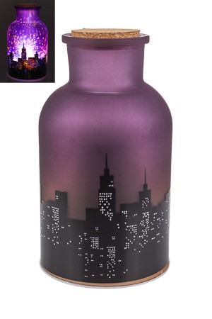 Deko-Glaslampe 'Skyline mit Feuerwerk' mit LEDs, 18 cm