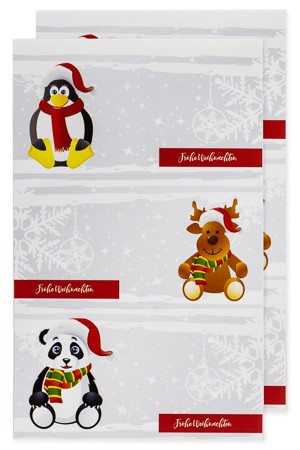 Weihnachtsetiketten 'Pinguin, Elch, Panda' 78 x 41 mm, 6 Stück