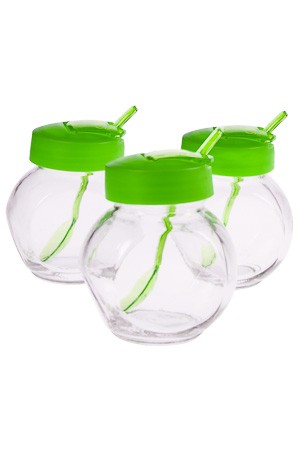 Glas mit Klappe & Löffel 200 ml, grün 3er Set