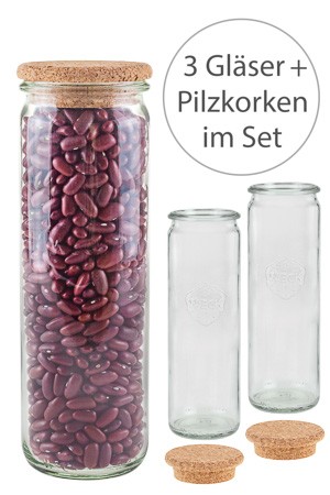 WECK-Zylinderglas 600 ml mit Pilzkorken, 3er Set