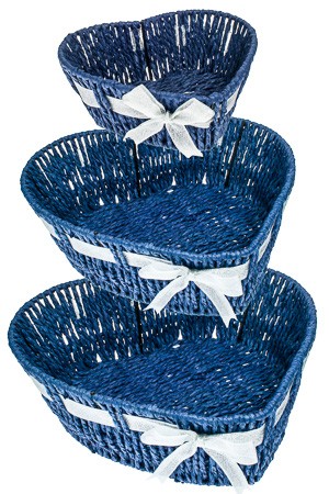 Herzschale blau mit Silberschleife - 3er Set