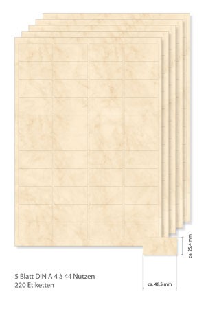 Etiketten 48,5 x 25,4 mm beige marmoriert - 5 Blatt A4