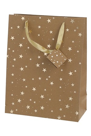 Geschenktüte 'Sterne', 25 x 12 x 33 cm, gold