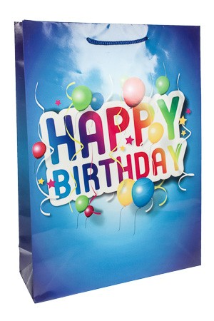 Geschenktüte 'Happy Birthday' blau, 25 x 8,5 x 34 cm