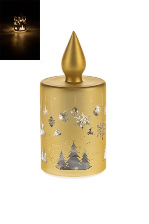 LED-Licht 'Kerze mit Weihnachtsmotiven' 15 cm, gold, 10 LEDs