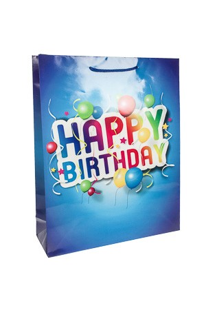 Geschenktüte 'Happy Birthday' blau, 11 x 6 x 13 cm