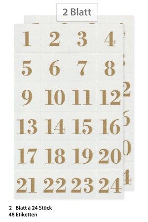 Adventskalender-Zahlen 'Goldene Zahlen', 48 Stück