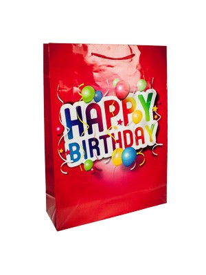 Geschenktüte 'Happy Birthday' rot, 18 x 8 x 23 cm