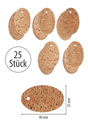 Kork-Anhängeetikett oval 2,5 x 4 cm, 25 Stück
