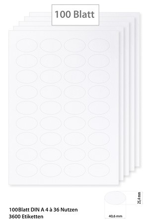 Etiketten oval 40,64 x 25,4 mm weiß - 100 Blatt A4
