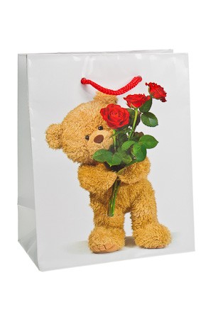 Geschenktüte 'Teddybär mit Rosen', 11 x 6 x 13,5 cm