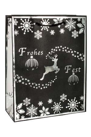 Geschenktasche 'Frohes Fest' schwarz/silber, 18 x 8 x 23 cm