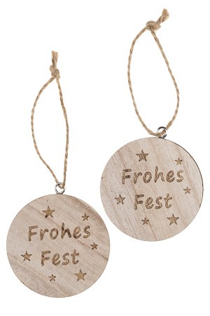 Holzanhänger 'Frohes Fest', 6 cm natur, 2 Stück