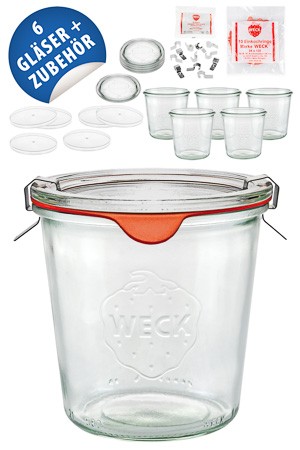 WECK-Sturzglas 580 ml mit Klarsichtdeckel, 6er Set