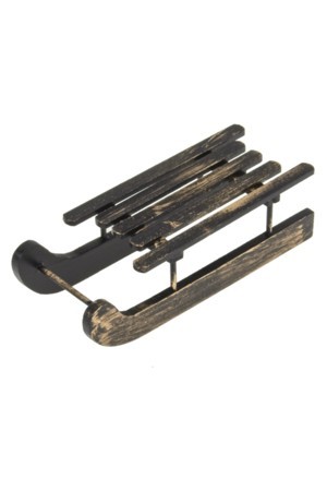 Deko-Schlitten aus Holz 15 cm, schwarz/gold