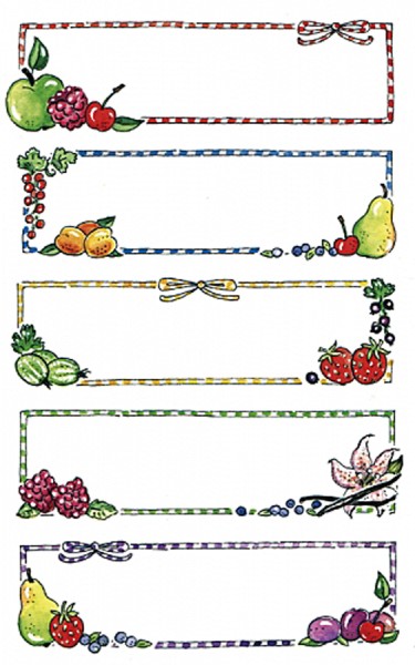Schmucketiketten 'Gestreifter Rahmen mit Obst', 15 Stück
