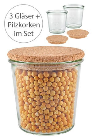 WECK-Sturzglas 580 ml mit Pilzkorken, 3er Set