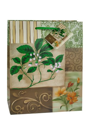 Geschenktüte 'Gartenblume' grün, 18,5 x 10,5 x 23 cm