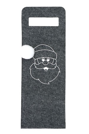 Flaschentasche 'Santa mit Bommel' Filz, 15 x 41 cm, grau
