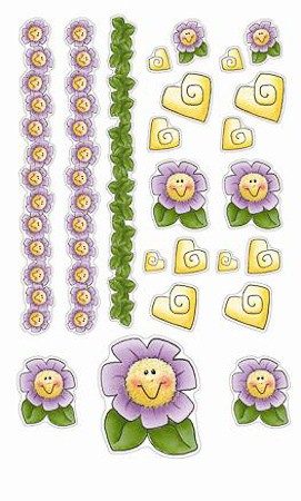 Epoxy-Sticker 'Fröhliche Blumen mit Bordüre und Herzen'