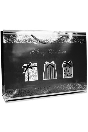 Geschenktasche 'Merry Christmas' schwarz, 37,5 x 10,5 x 28,5 cm