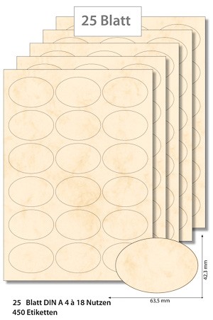 Etiketten oval 63,5 x 42,3 mm Marmor beige - 25 Blatt A4