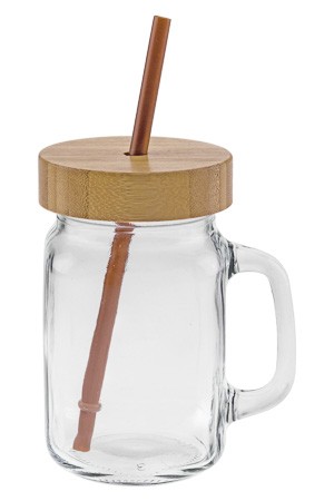 Trinkhalmglas 450 ml mit Holzdeckel