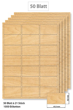 Steffis Etiketten 63,5 x 38,1 mm Holzdekor - 50 Blatt A4