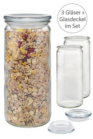 WECK-Zylinderglas 1040 ml mit Glasdeckel, 3er Set
