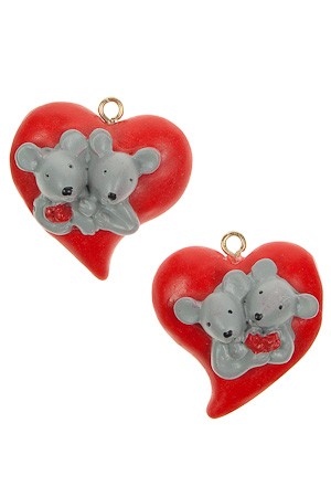 Miniaturen zum Anhängen 'Mäuschen auf Herz' - 2er Set
