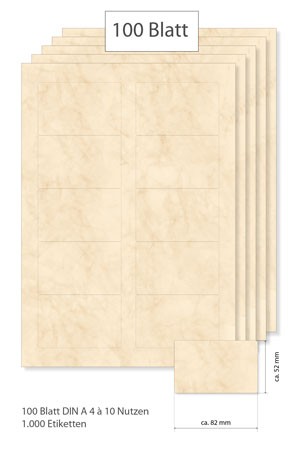 Etiketten 82 x 52 mm beige marmoriert - 100 Blatt A4