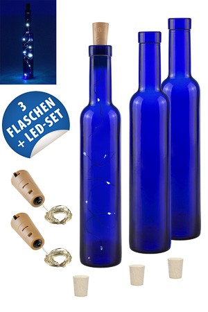 Blaue Flasche 200 ml 'Lichtzauber', 3er Set